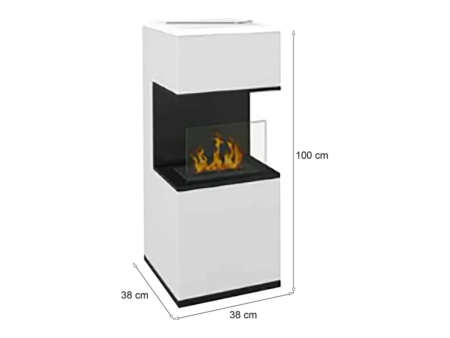 Lareira a bioetanol Sinabung, Lareira ecológica, Lareira sem fumo, Aquecedor a etanol, Fabricado em Itália, 38x38 h100 cm, Preto e Branco
