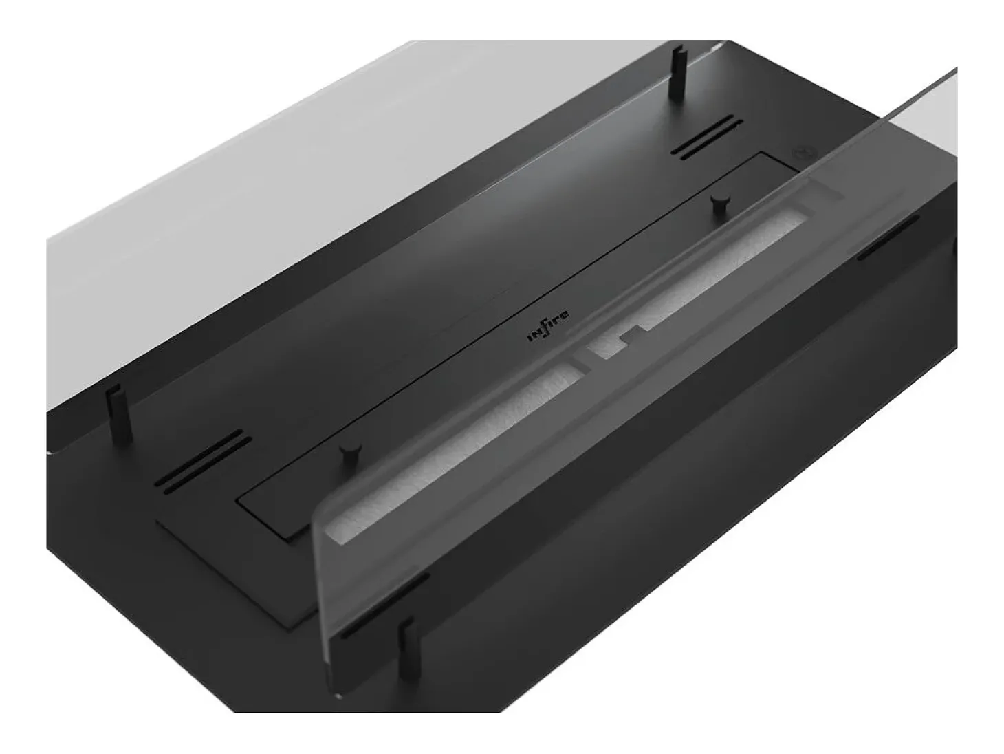 Lareira Bioetanol Embutida ou Independente Insert Black 600 - Lareira Bioetanol Slim Black com Dois Painéis de Vidro, Tanque de 1L - 60cm