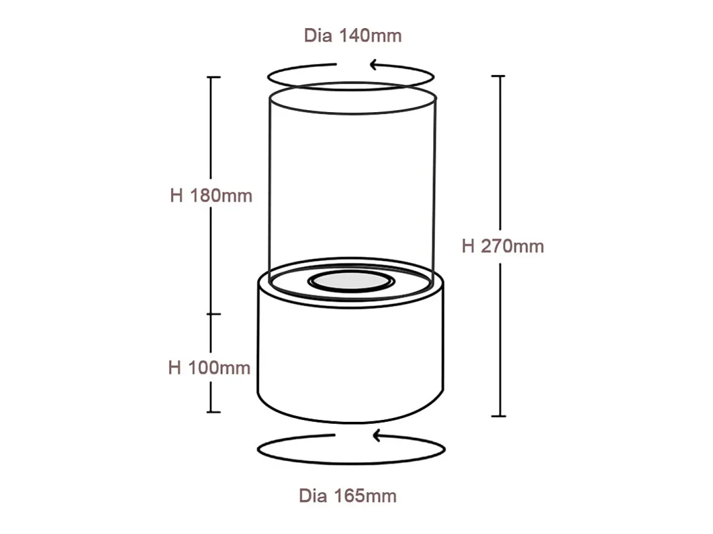 Lareira de bioetanol MARSIGLIA Silver, lareira de mesa a bioetanol, D16 x A27, para uso interno e externo.