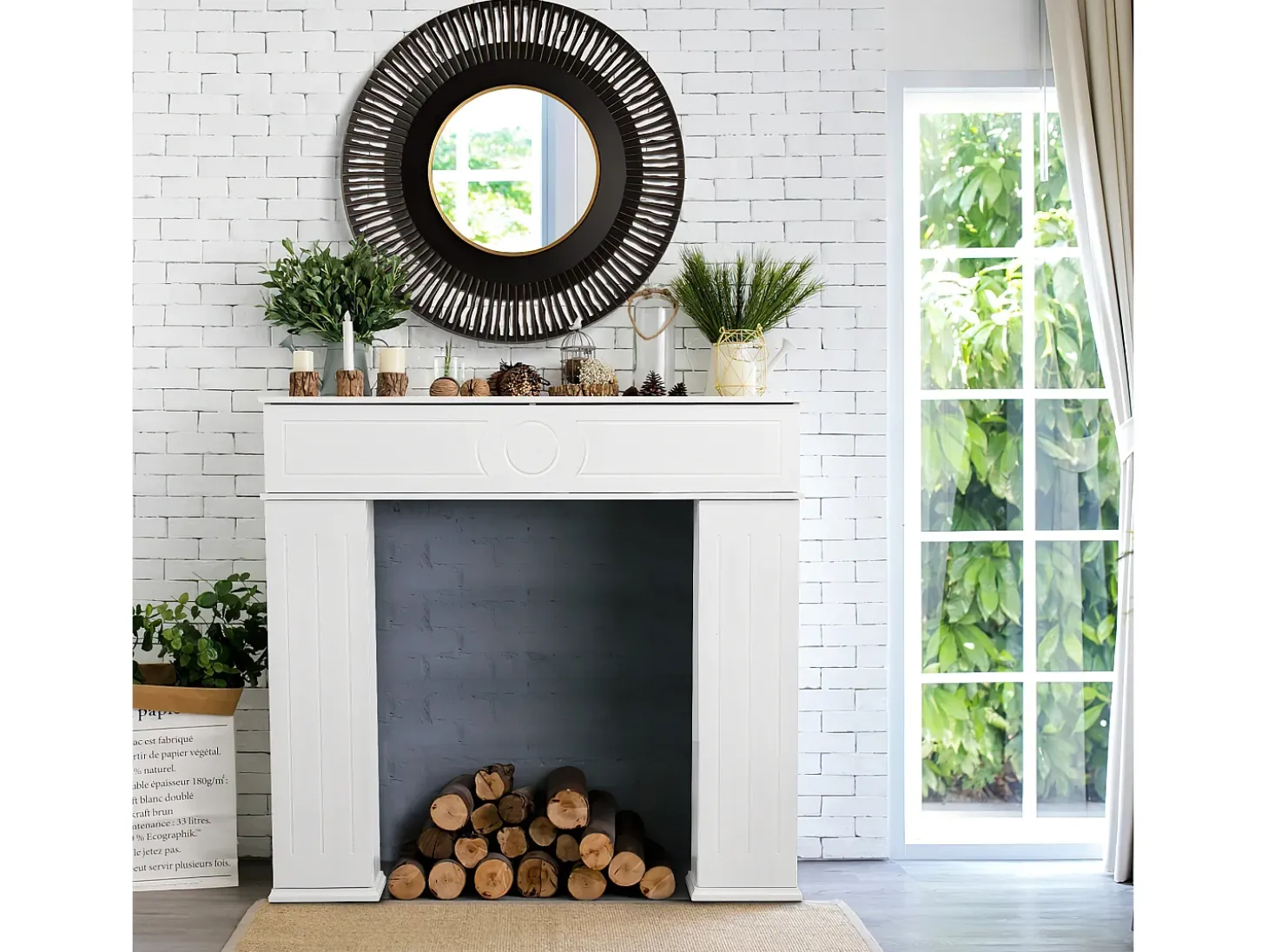 Lareira Decorativa Branca com 3 Portas e Arrumação XL – Consola em MDF para Sala e Quarto