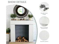 Lareira Decorativa Branca com 3 Portas e Arrumação XL – Consola em MDF para Sala e Quarto
