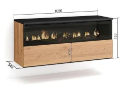 Lareira eléctrica LED, 102x35x45cm, 1 abertura, 1 porta, Lareira eléctrica, Suspensos, Carvahlo e preto