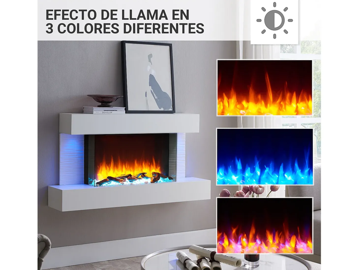 Lareira elétrica BALDERIA Aieda - Lareira de pé, aquecimento 2000 W - Branco