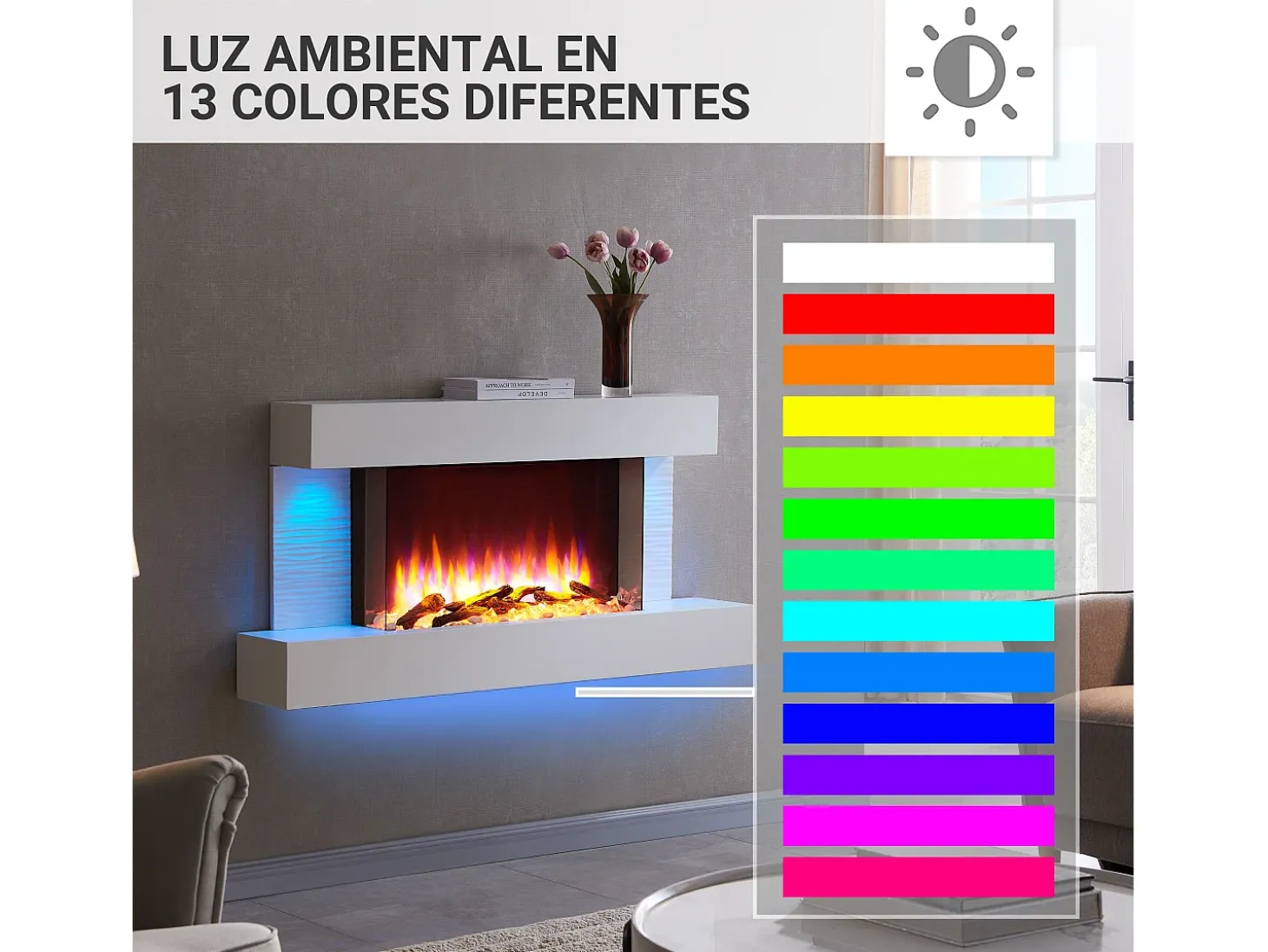 Lareira elétrica BALDERIA Aieda - Lareira de pé, aquecimento 2000 W - Branco