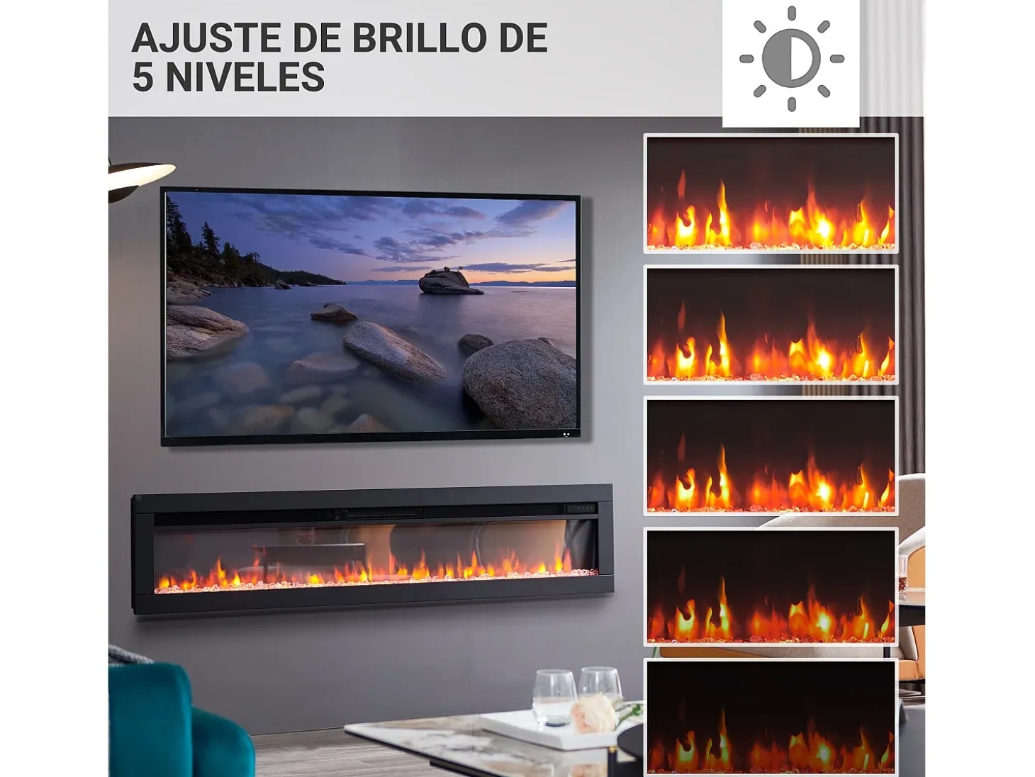 Lareira elétrica BALDERIA Agnes 60 - Lareira de parede ou embutida - Preto