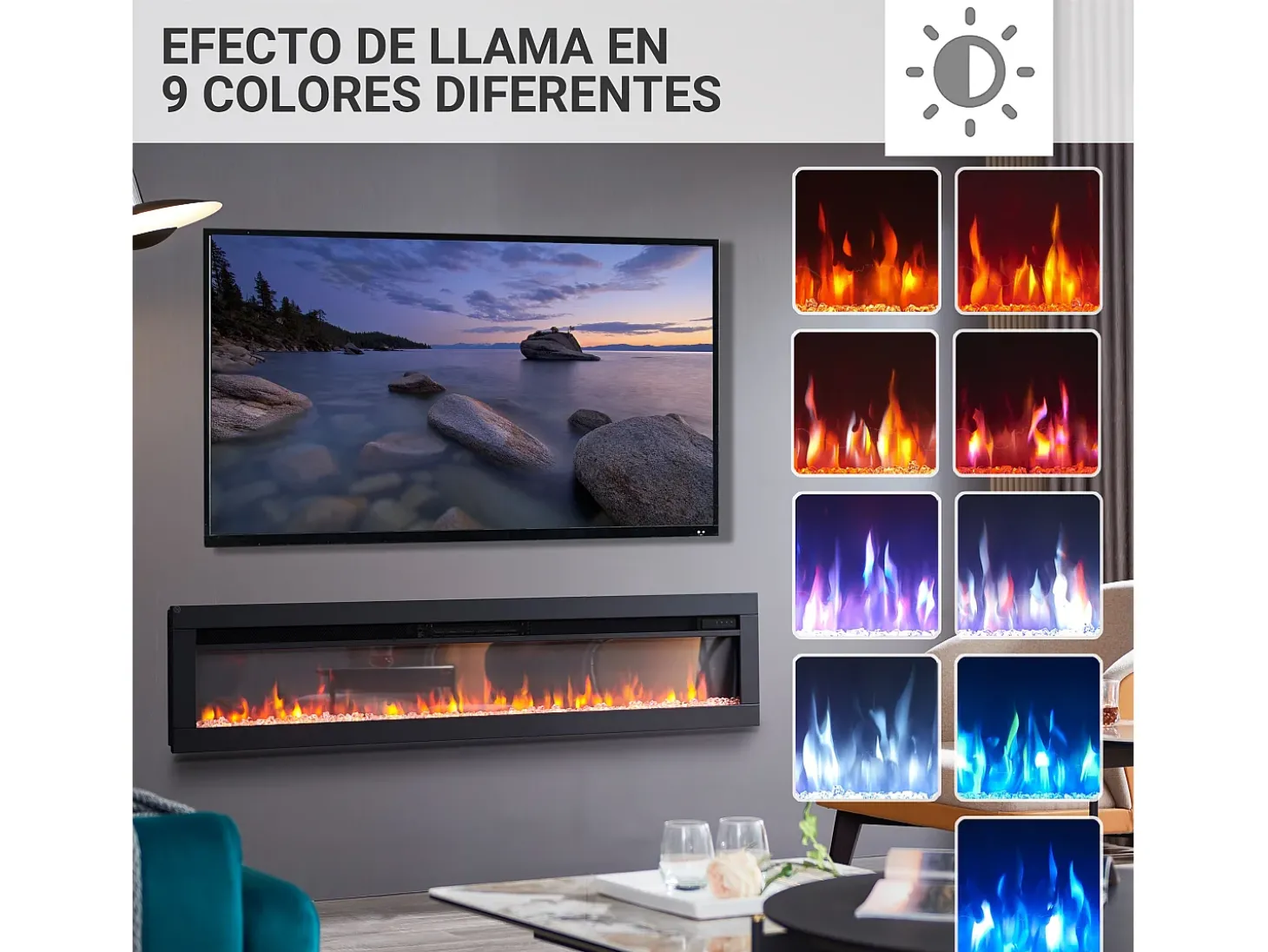 Lareira elétrica BALDERIA Agnes 60 - Lareira de parede ou embutida - Preto
