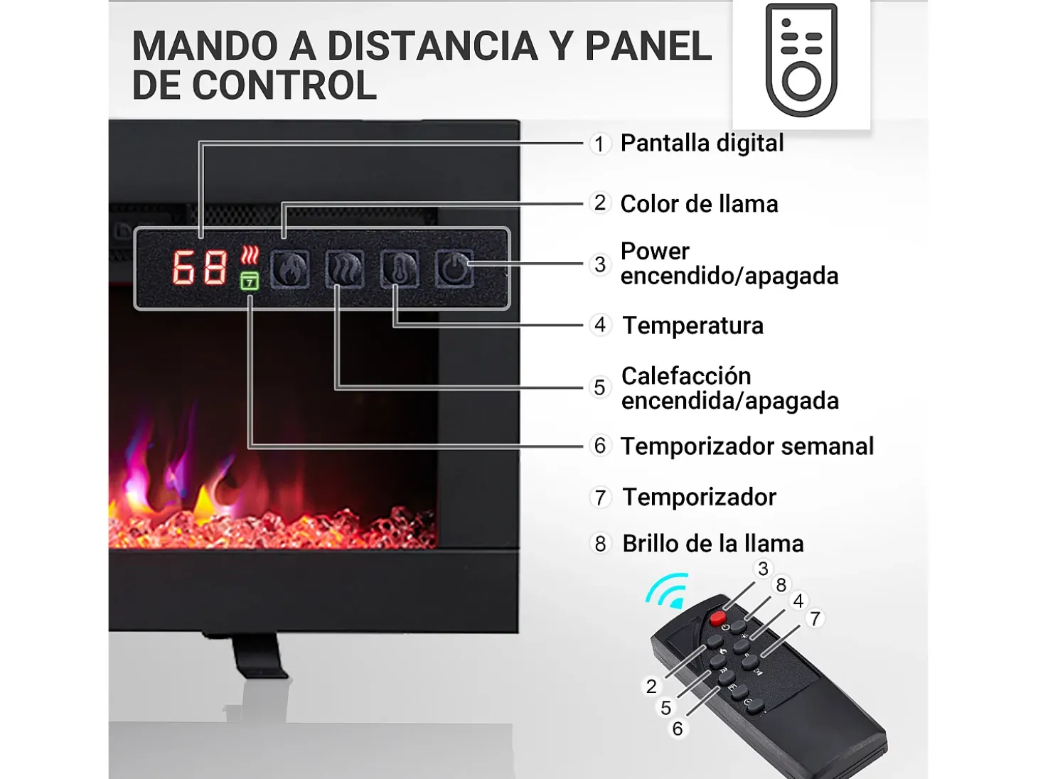 Lareira elétrica BALDERIA Agnes 60 - Lareira de parede ou embutida - Preto