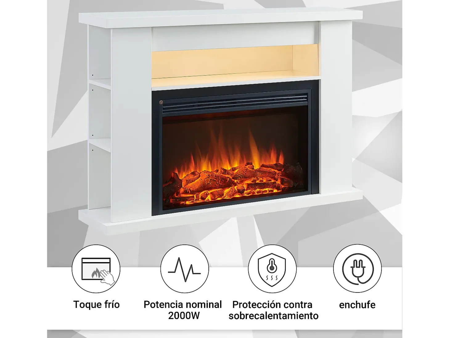 Lareira elétrica BALDERIA Ruby - Lareira com aquecimento 2000 W - Branco