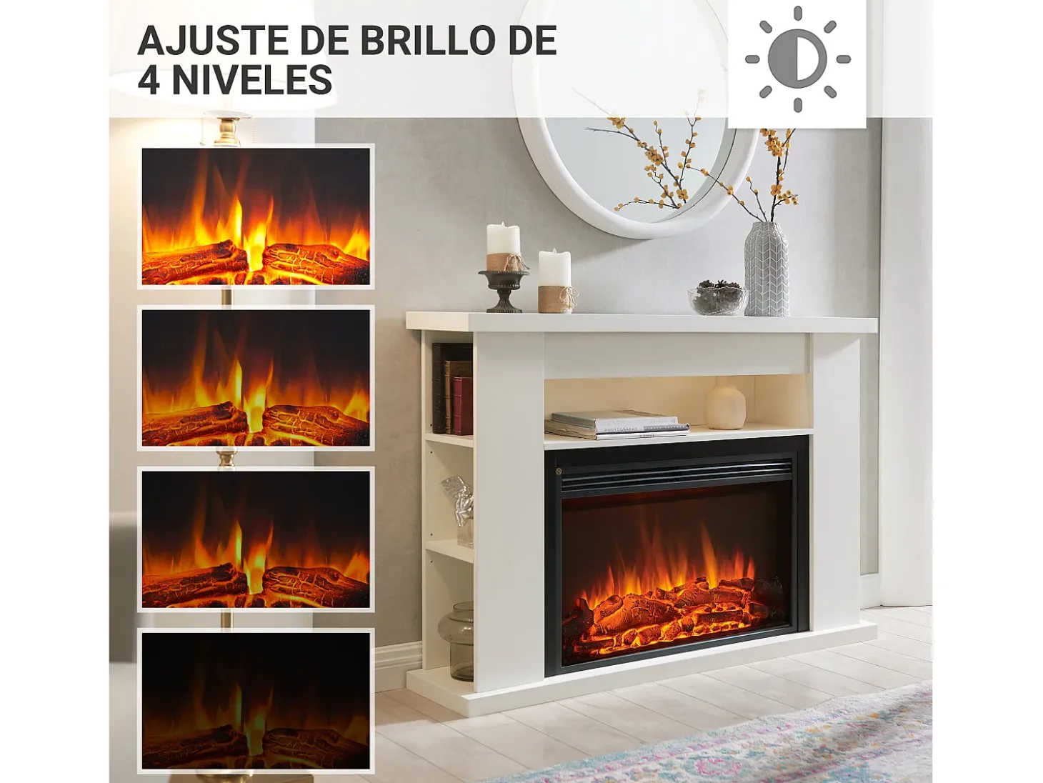 Lareira elétrica BALDERIA Ruby - Lareira com aquecimento 2000 W - Branco