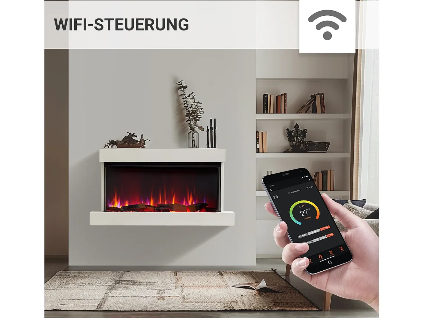 Lareira elétrica BALDERIA Achilles (L) - Lareira de parede com aquecimento - Branco