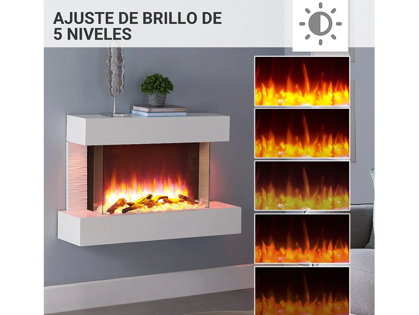 Lareira elétrica BALDERIA Aidan, lareira elétrica de parede, 2000 W - Branca