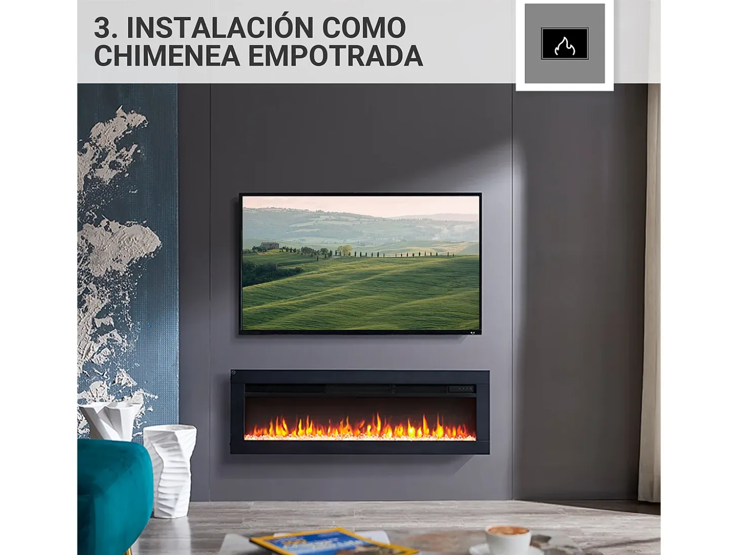 Lareira elétrica BALDERIA Agnes 40 - Lareira de chão, de parede ou embutida - Preto