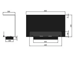 Lareira embutida a bioetanol design C800 V1 com vidro aberto em 3 lados, queimador de 0,7 litros