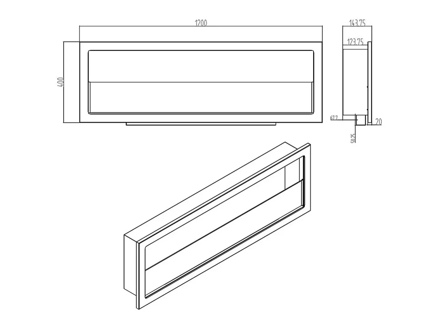 Lareira embutida a bioetanol de parede biofireplace 120x40 FURORE 120