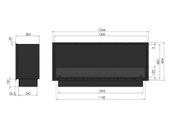 Lareira embutida a bioetanol Inside Black 1200 - Preto fosco, com vidro, queimador de 4 litros, design moderno
