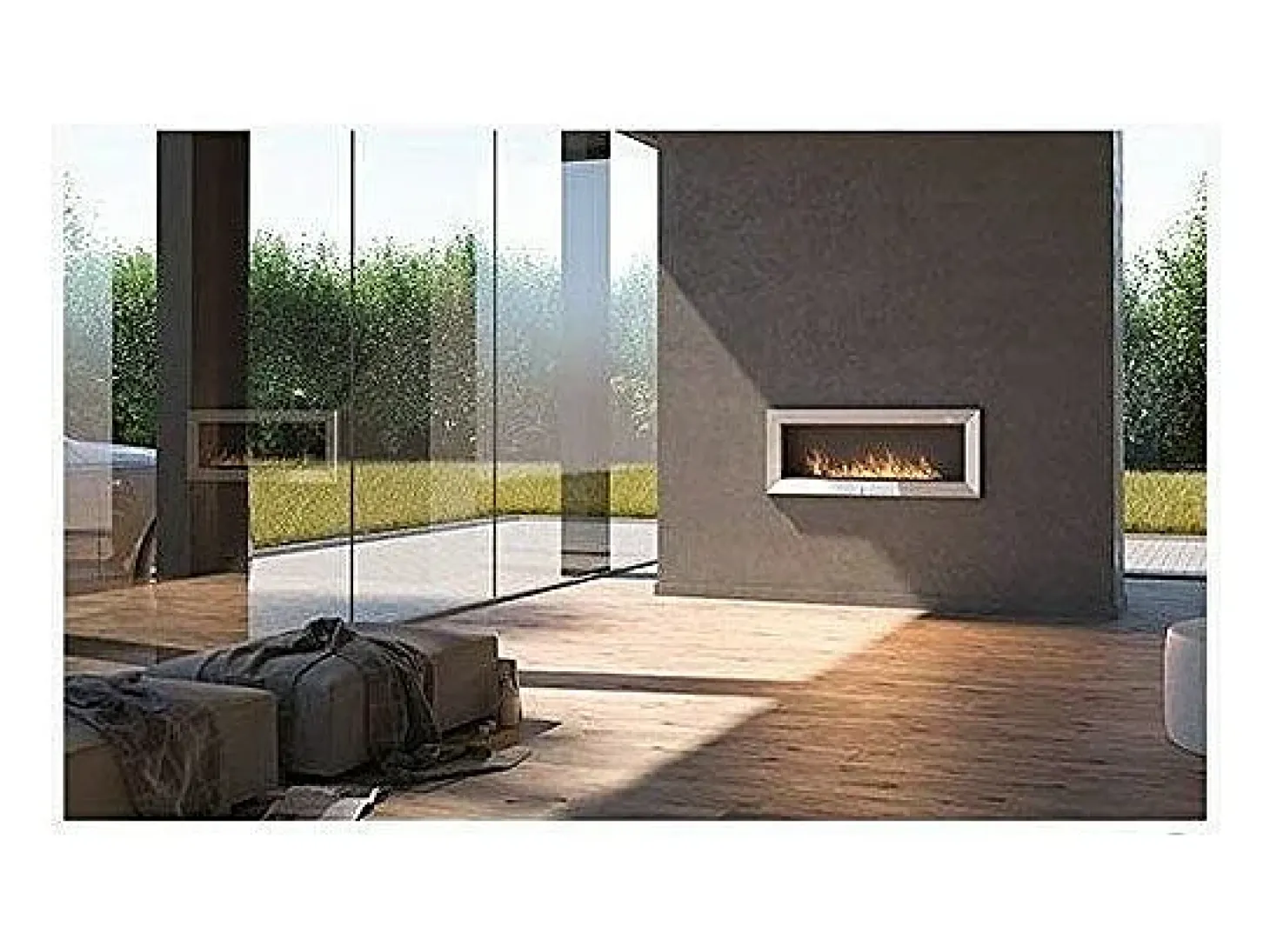 Lareira embutida a bioetanol Frame 1200 SimpleFire em branco com vidro