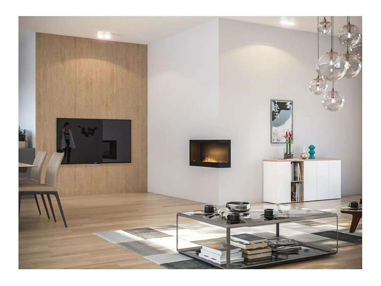 Lareira embutida a bioetanol Corner 900 Right SimpleFire com vidro