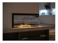 Lareira embutida a bioetanol design U1000.1 com vidro aberto em 3 lados, queimador de 0,7 litros