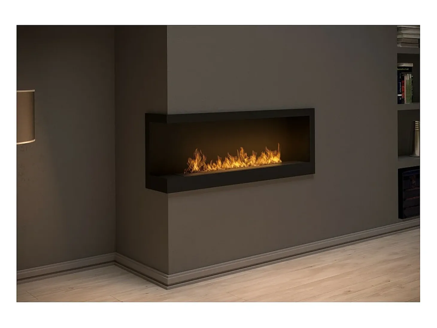 Lareira embutida a bioetanol Corner 1200 Left SimpleFire com vidro