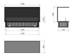 Lareira embutida a vapor Inside C1200 com chama multicolorida, efeito 3D e controle por aplicativo, tanque de 2,4 l - 120 cm