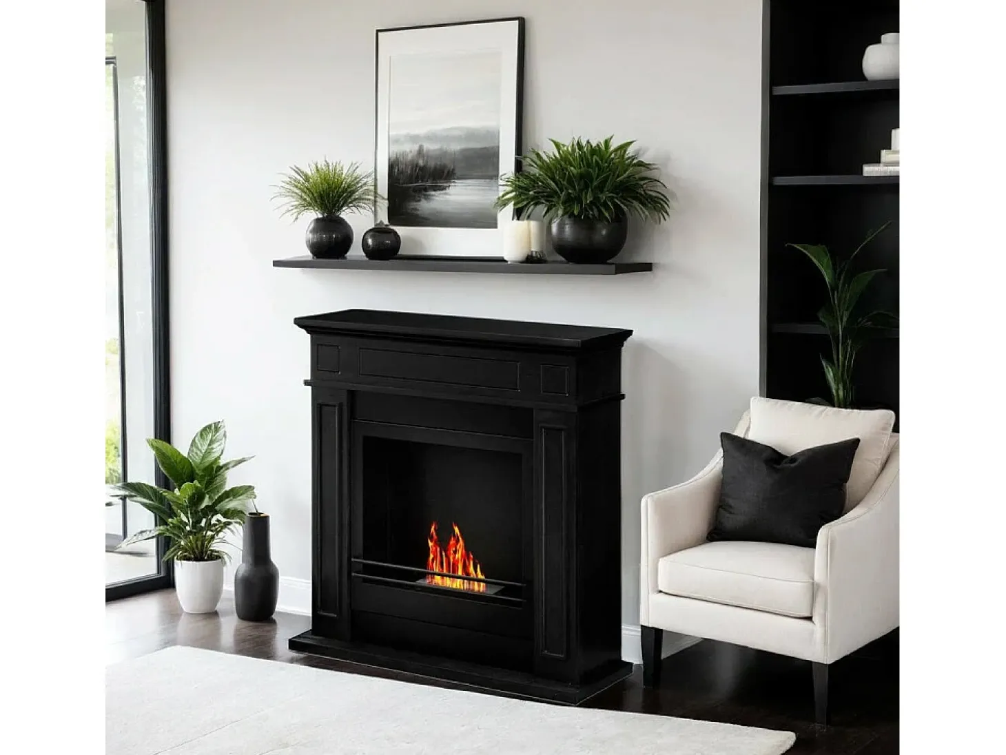 Lareira Fuego a bioetanol, Lareira ecológica, Lareira sem fumo, Aquecedor a etanol, Fabricado em Itália, 91x28 h90 cm, Preto