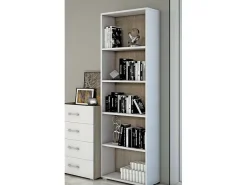 Libreria Girasole, Biblioteca a 4 ripiani regolabili, Scaffale per libri, Mobile da parete con ripiani, 100% Made in Italy, 60x30h195 cm, Bianco e Rovere
