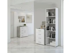 Libreria Girasole, Biblioteca a 4 ripiani regolabili, Scaffale per libri, Mobile da parete con ripiani, 100% Made in Italy, 60x30h195 cm, Bianco e Cemento