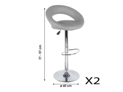 Lot de 2 tabourets de bar réglables en hauteur 77-97 cm – Assise simili cuir PU gris, pied en métal gris, diamètre 40 cm