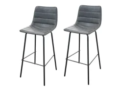 Lot de 2 tabourets de bar avec dossier effet cuir gris quartz collection NETS - Style industriel
