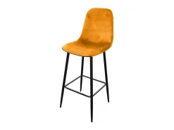 Lot de 4 tabourets LOLY, assise et dossier en velours jaune, structure en métal noir