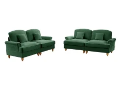 Lote 2 Sofás Chenille 2 Lugares - Capa Removível e 4 Almofadas - 194x83.5x93cm - Verde