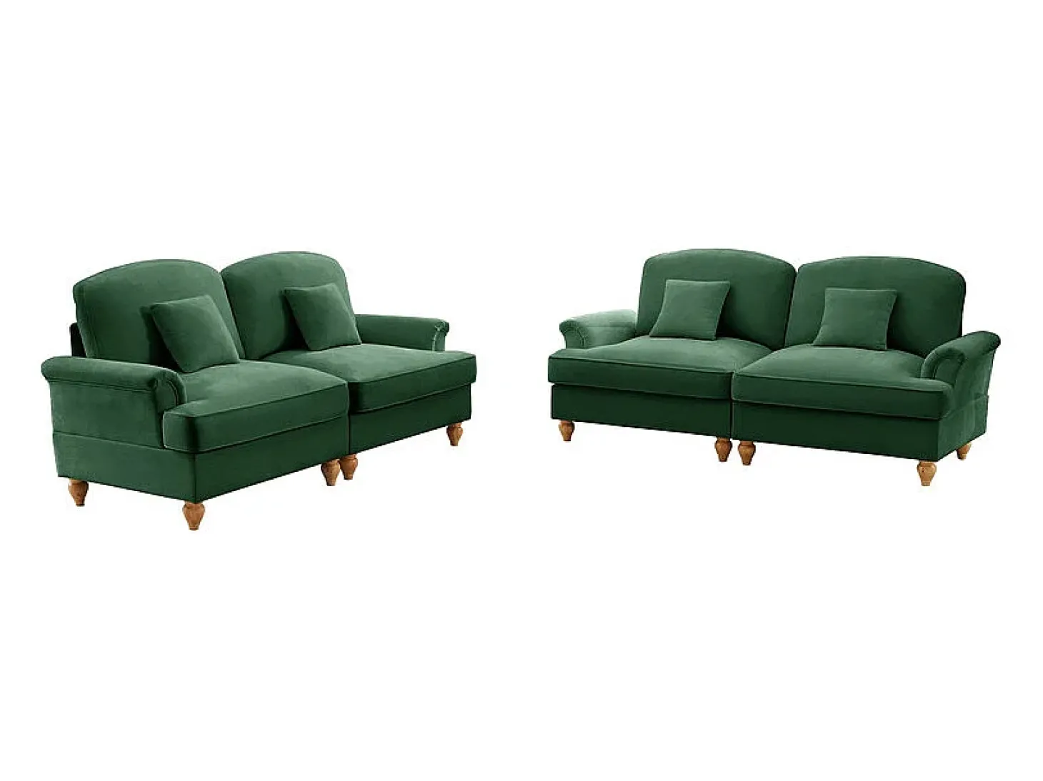Lote 2 Sofás Chenille 2 Lugares - Capa Removível e 4 Almofadas - 194x83.5x93cm - Verde