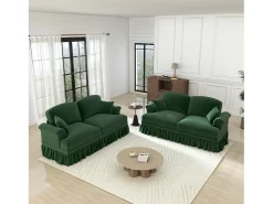 Lote 2 Sofás Chenille 2 Lugares - Capa Removível e 4 Almofadas - 194x83.5x93cm - Verde