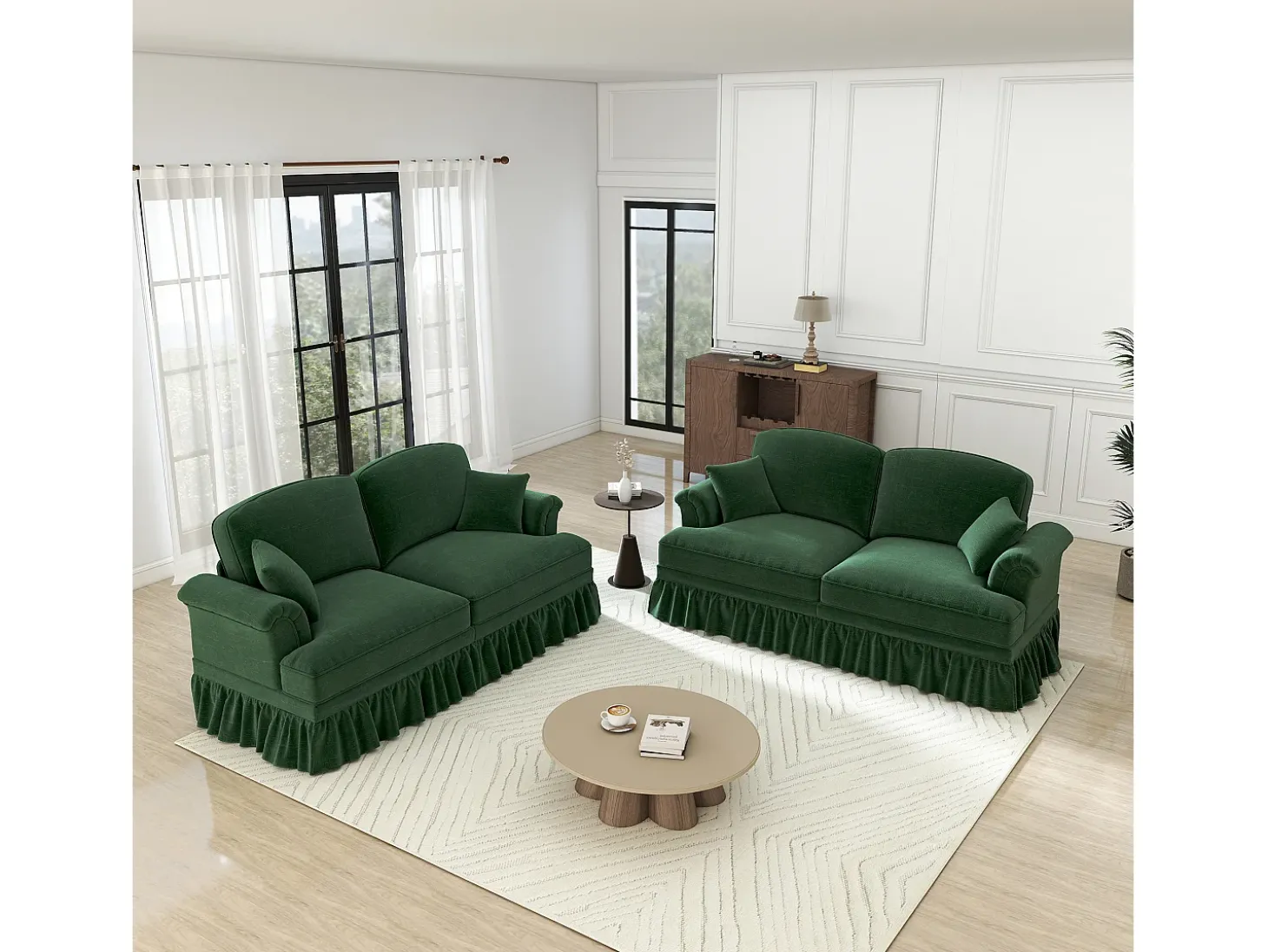 Lote 2 Sofás Chenille 2 Lugares - Capa Removível e 4 Almofadas - 194x83.5x93cm - Verde