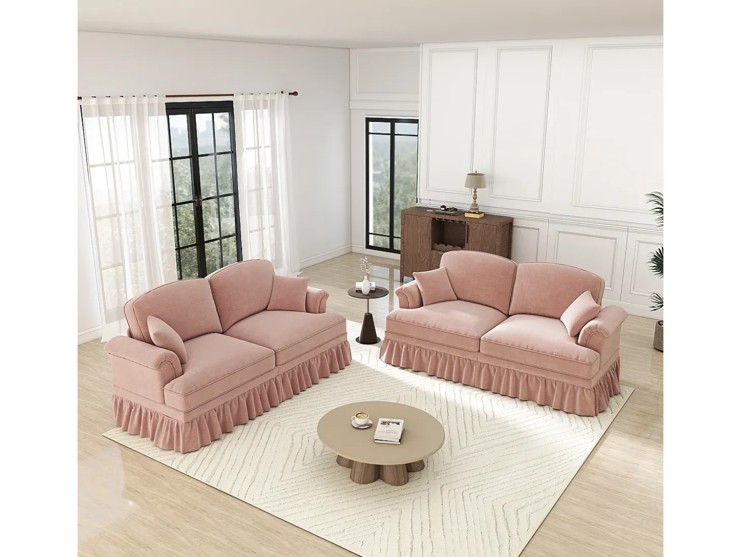 Lote 2 Sofás Chenille 2 Lugares - Capa Removível e 4 Almofadas - 194x83.5x93cm - Rosa