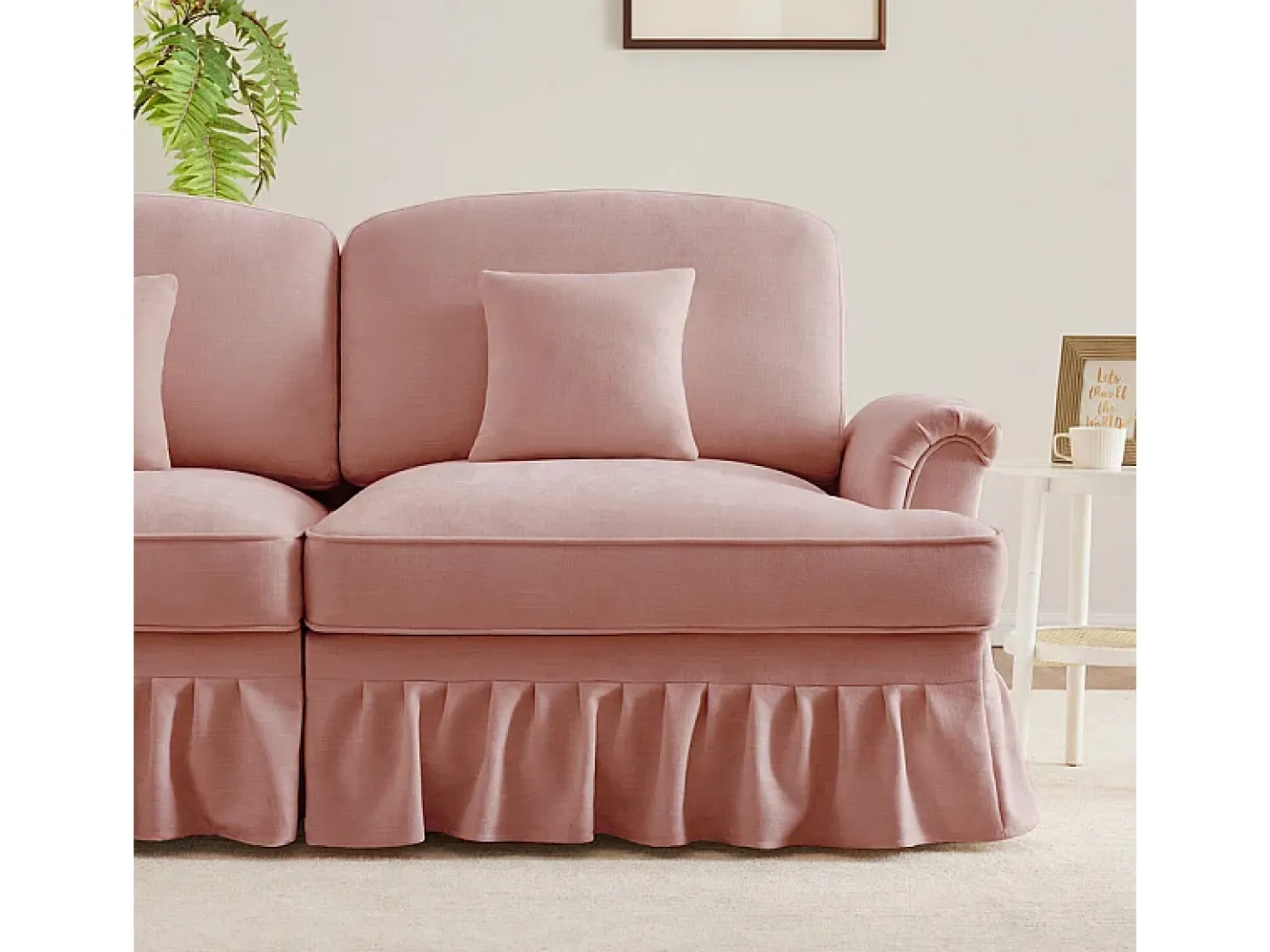 Lote 2 Sofás Chenille 2 Lugares - Capa Removível e 4 Almofadas - 194x83.5x93cm - Rosa
