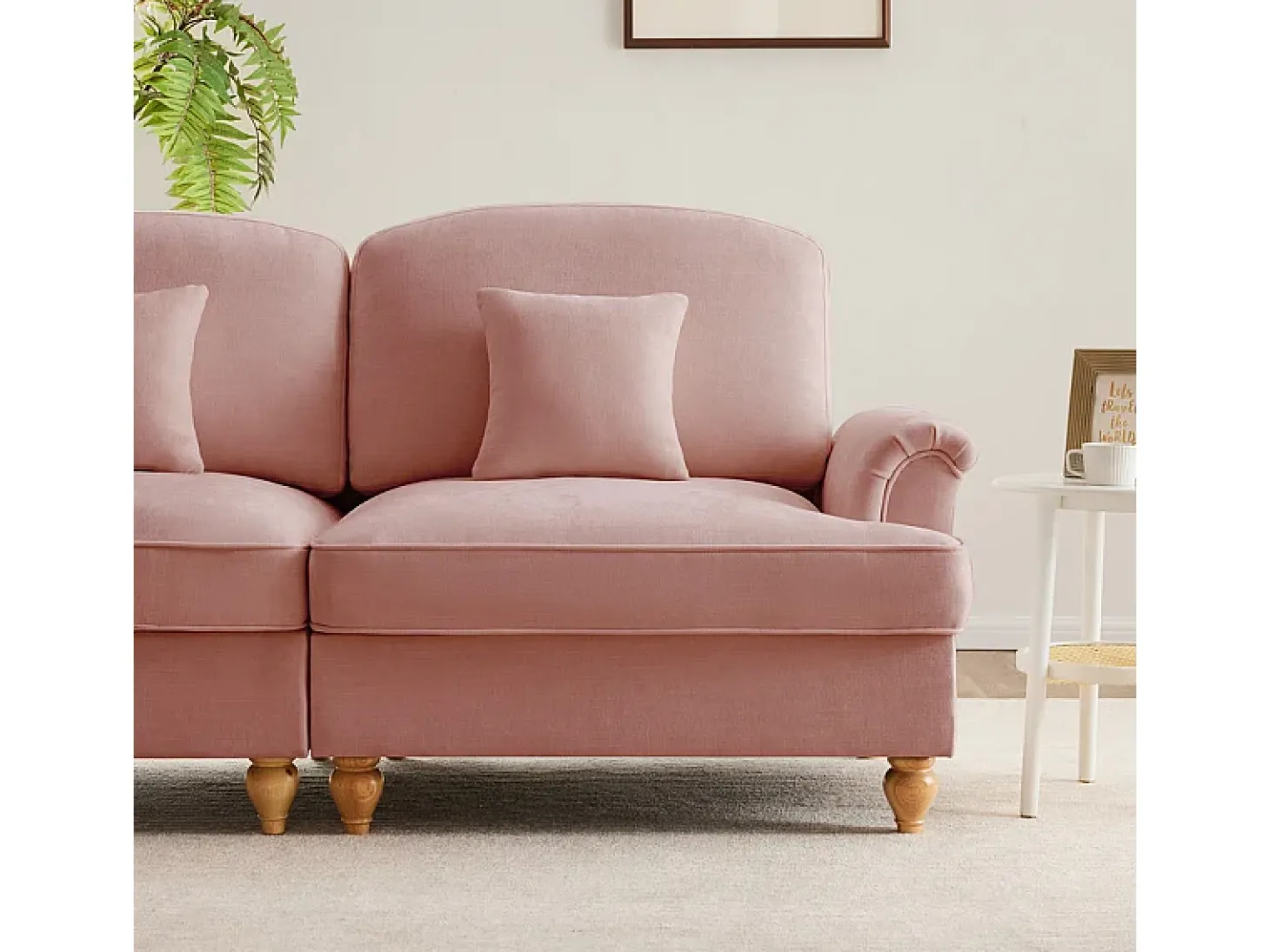Lote 2 Sofás Chenille 2 Lugares - Capa Removível e 4 Almofadas - 194x83.5x93cm - Rosa