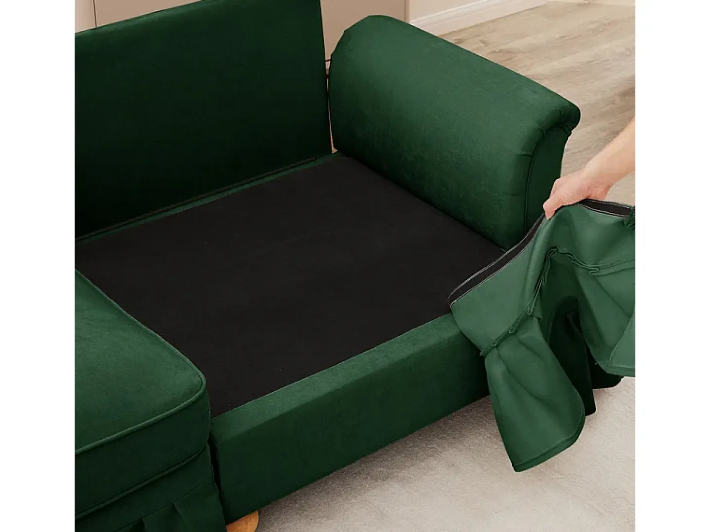 Lote 2 Sofás Modulares Chenille 2+3 Lugares - Capa Removível e 5 Almofadas - 58cm Prof. - Verde