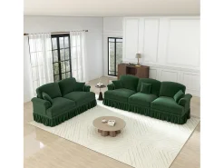 Lote 2 Sofás Modulares Chenille 2+3 Lugares - Capa Removível e 5 Almofadas - 58cm Prof. - Verde