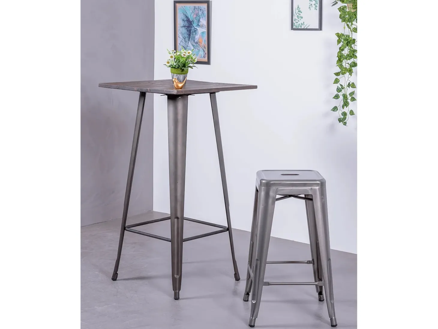 Lote de 4 bancos de metal com 66 cm de altura - Bistro - Metal