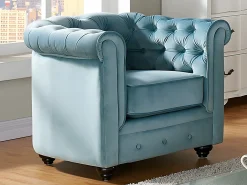 Lote de 2 cadeirões veludo azul pastel CHESTERFIELD