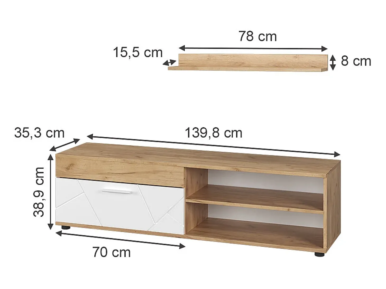 Lowboard & Regal carvalho goldkraft/branco 139.8x35.3x38.9 berno