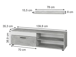 Lowboard & Regal concreto/branco 139.8x35.3x38.9 berno
