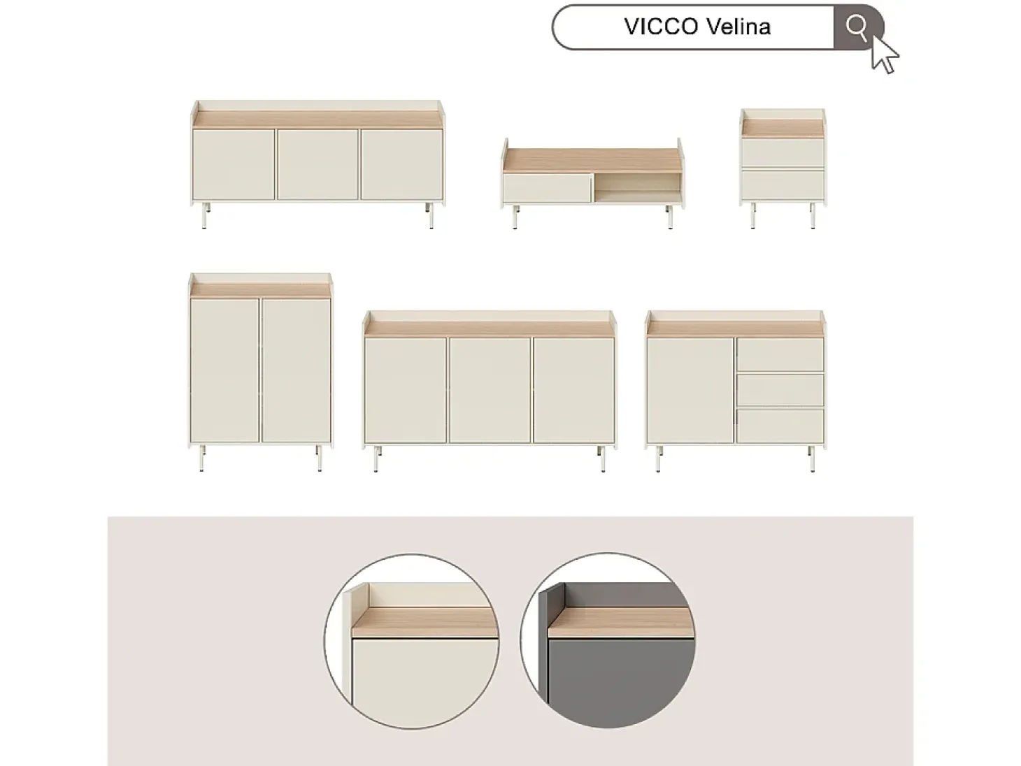 Lowboard creme 140x40x63 velina