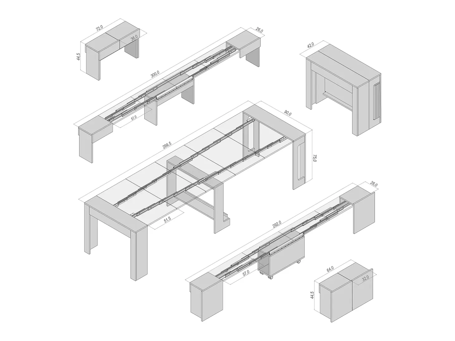 MAIRA - Conjunto de consola com dois bancos extensíveis - Dimensões de instalação: 42 x 90 x 75 cm - Entrega gratuita