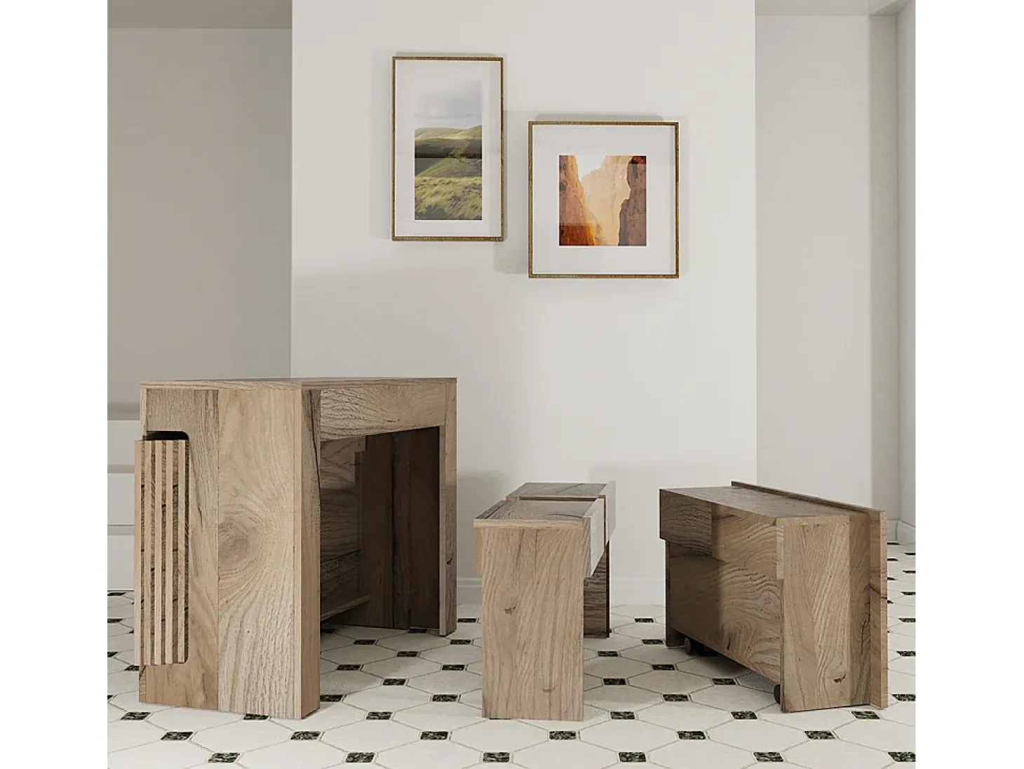 MAIRA - Conjunto de consola com dois bancos extensíveis - Dimensões de instalação: 42 x 90 x 75 cm - Entrega gratuita