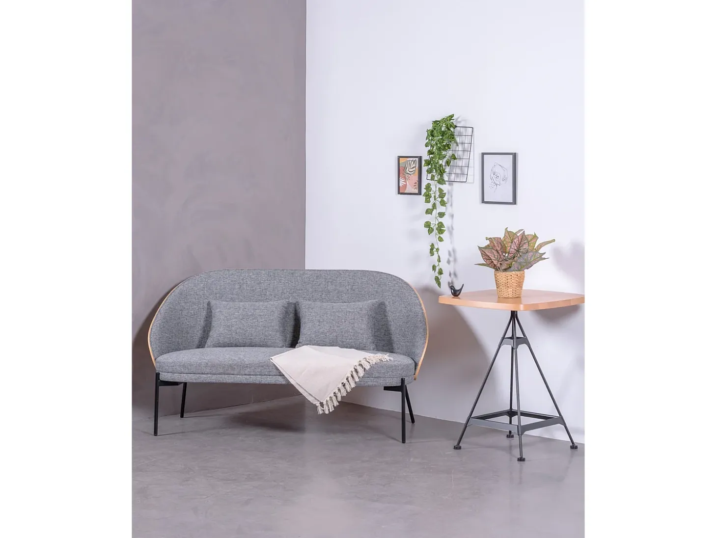 Mesa alta industrial em madeira de faia e aço lacado (60x60cm) - Amadeus - Faia natural