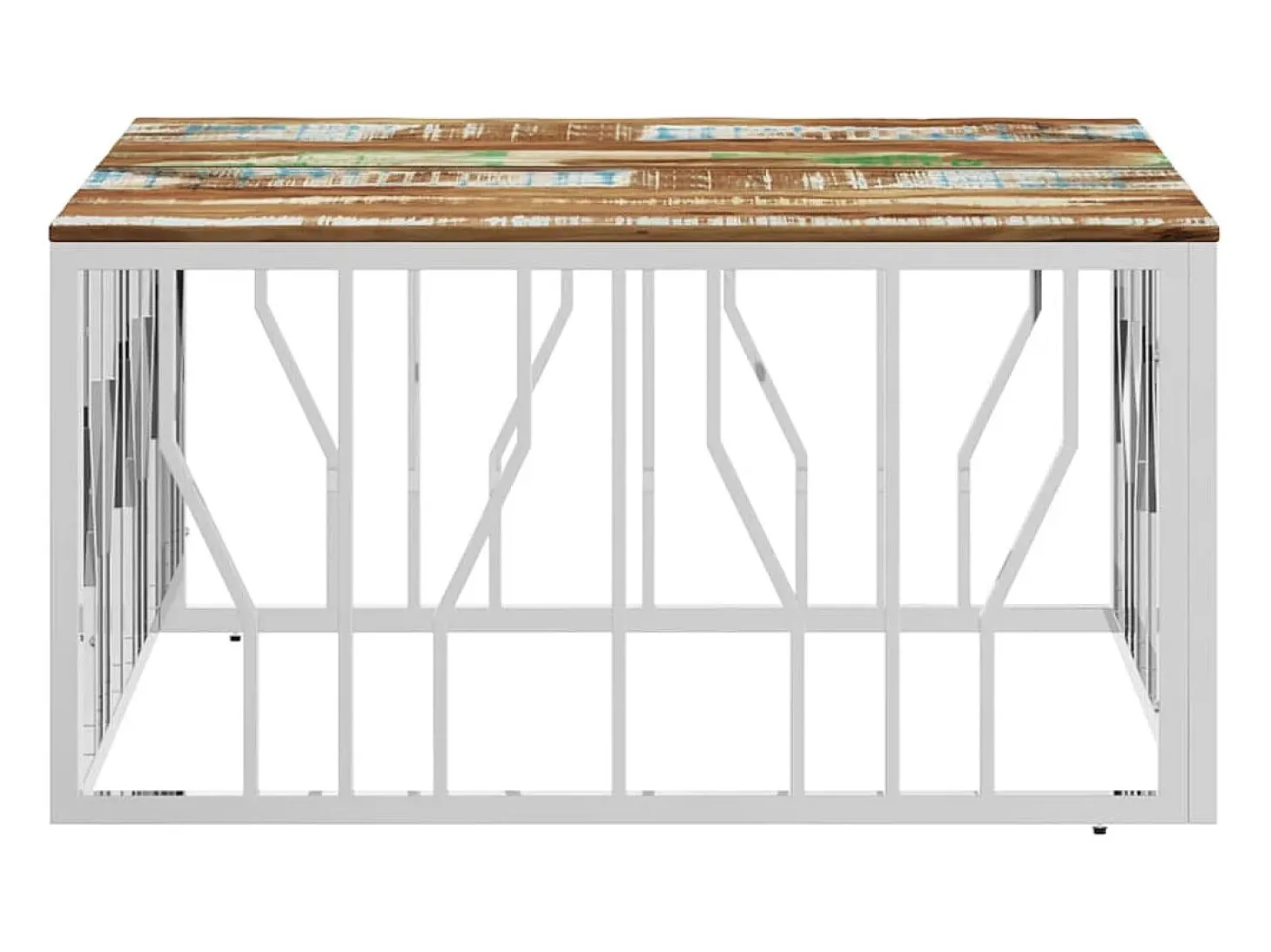 Mesa centro aço inoxidável/madeira recuperada maciça prateado