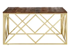 Mesa centro aço inoxidável/madeira ferroviária maciça dourado
