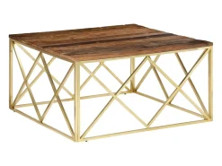 Mesa centro aço inoxidável/madeira ferroviária maciça dourado